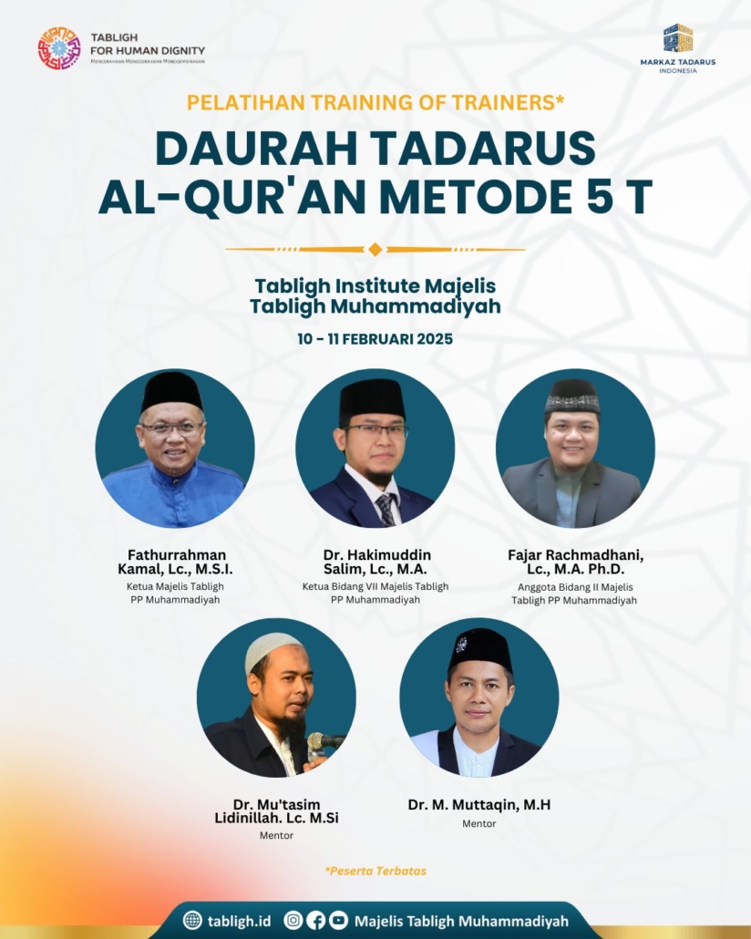 Poster Pelatihan Training of Trainer Daurah Tadarus Al-Quran metode 5T Majelis Tabligh PP Muhammadiyah